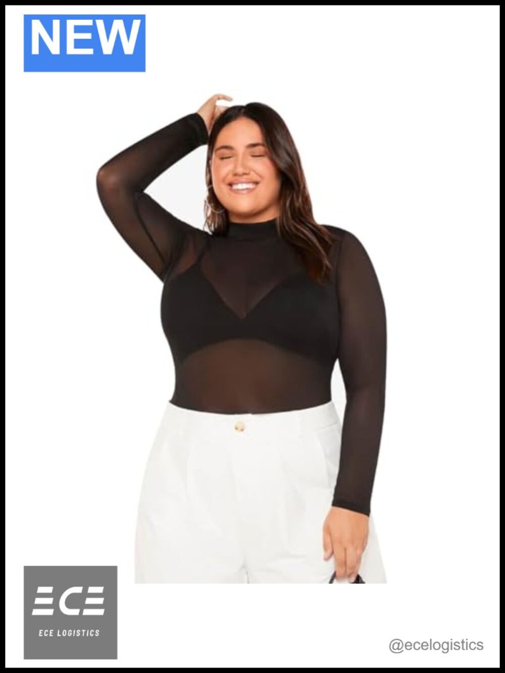 Plus Size Sheer Mesh Long Sleeve Mock Neck Goth T-Shirt